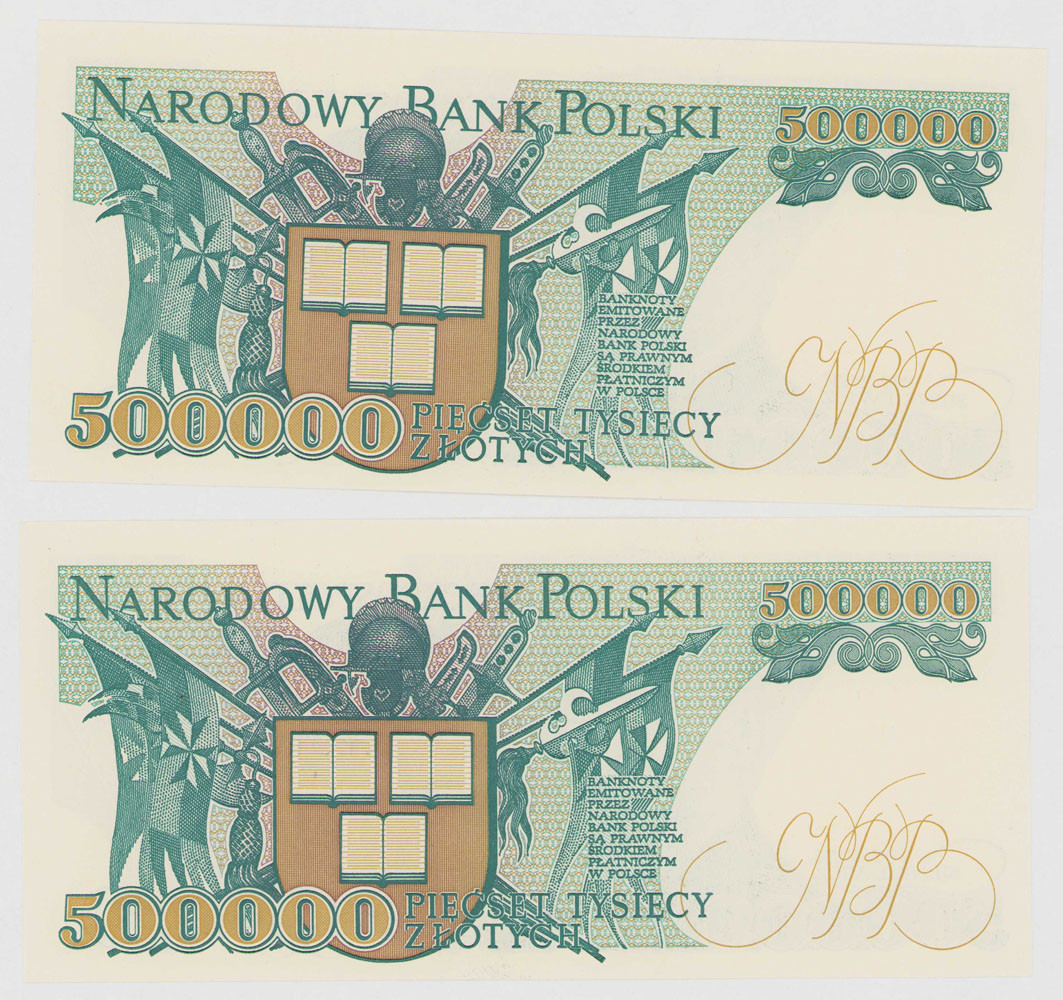 500.000 złotych 1990 seria F - KOLEJNE NUMERY